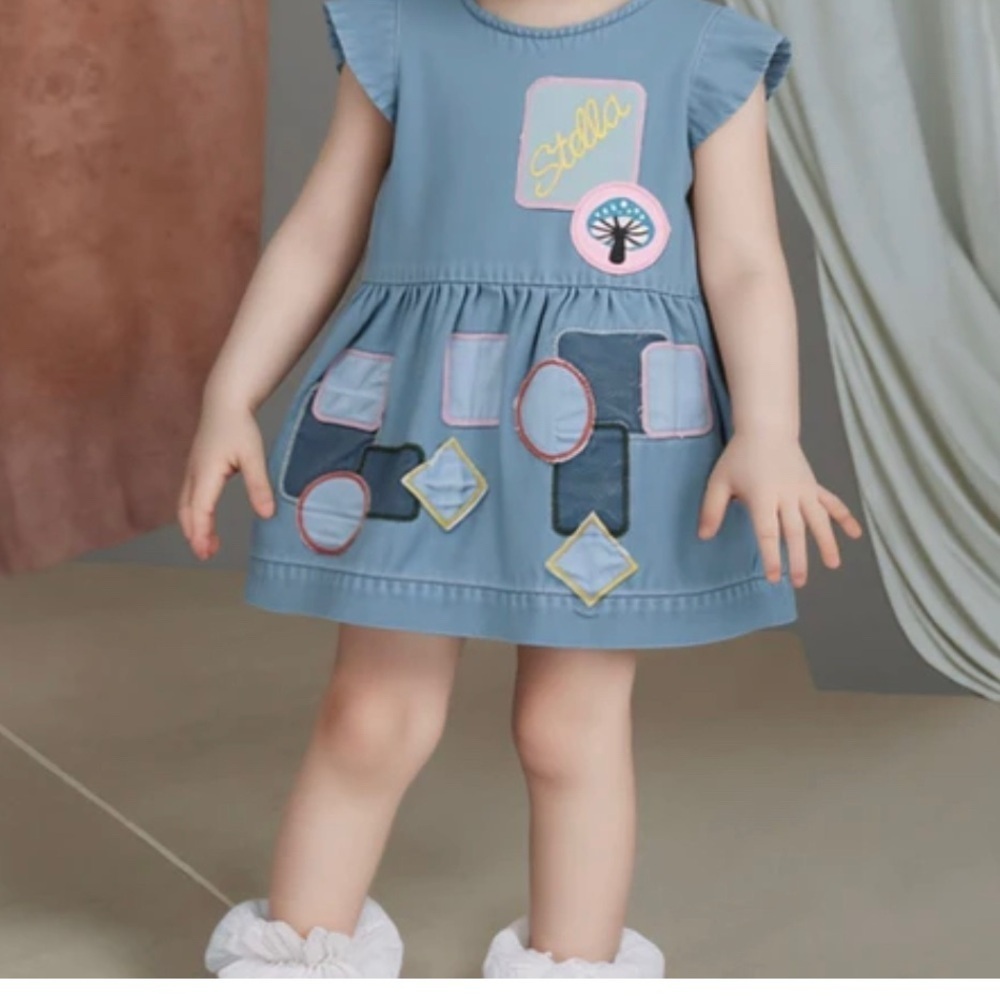 Stella McCartney Kids Blue Dress with Colorful Appliqués